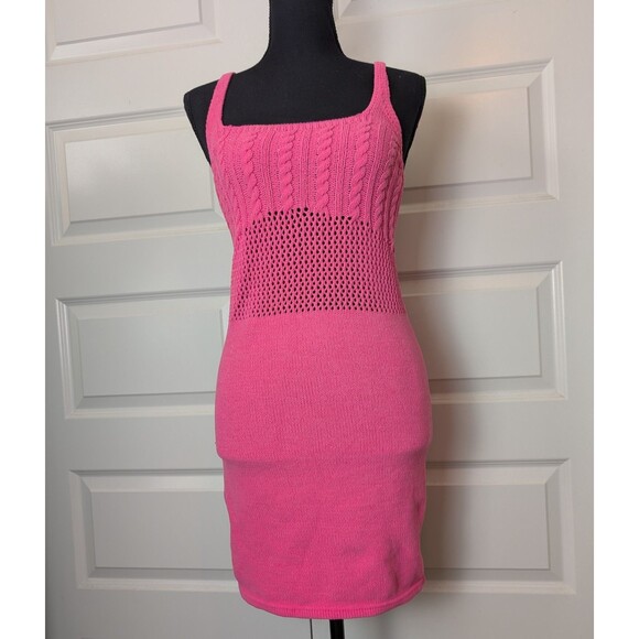 NWT Zara Dress Size S Pink Multi-Pattern Knit Bodycon Mini Stretch Vibrant Chic - Picture 3 of 11